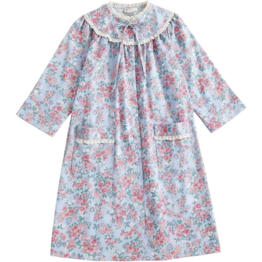 Vintage 100% Cotton Floral Nightgown Medium ~ Eyelet Lace Collar Rosa's Closet